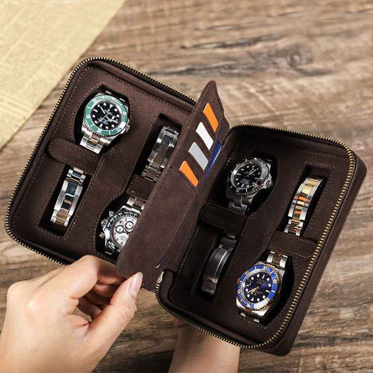Vintage Leather Watch Organizer - Crazy Horse Leather Watch Storage Box