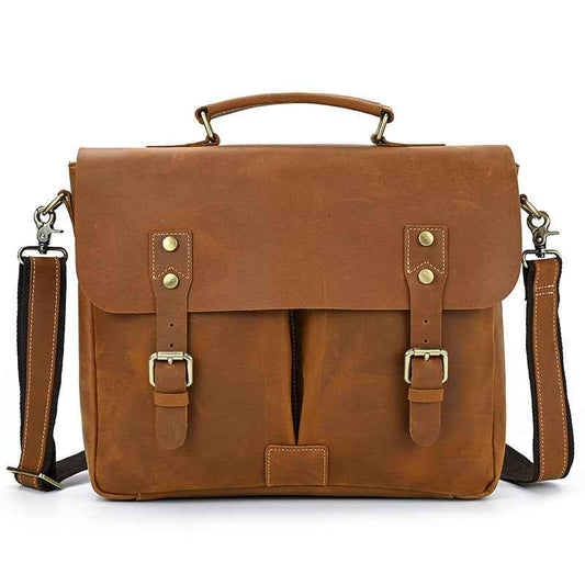 Men's Crazy Horse Leather Bag - Top Layer Cowhide Crossbody Design