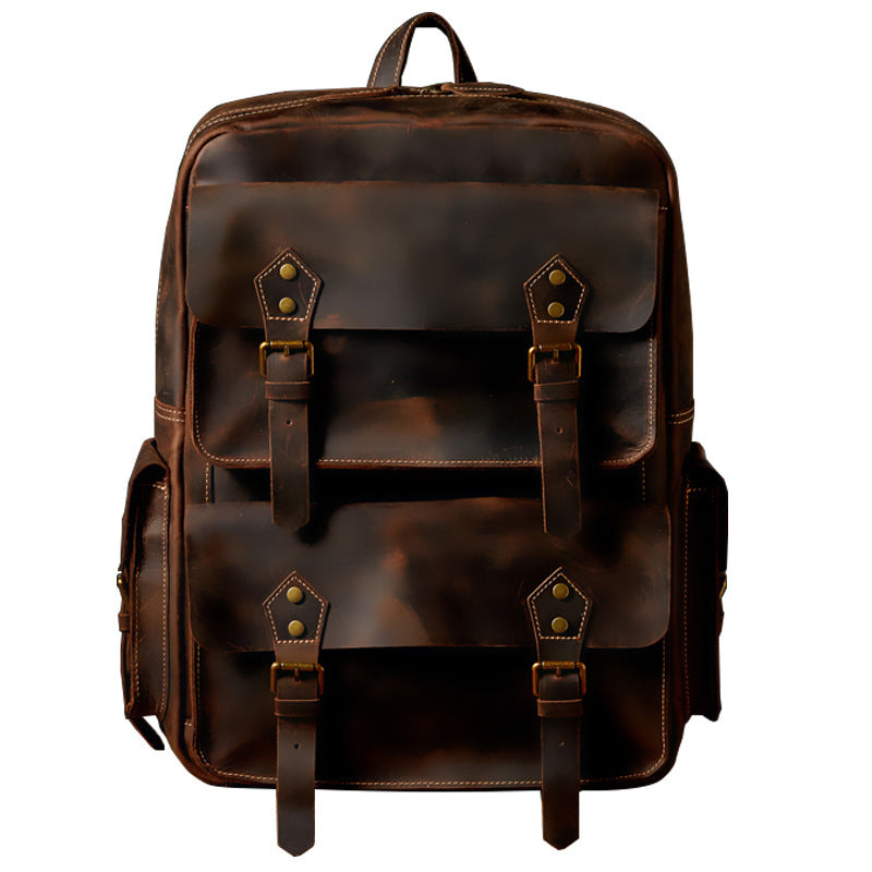 Handmade Leather Backpack for Men - Crazy Horse Retro Travel Bag - ArtOm_farm™ LEATHER