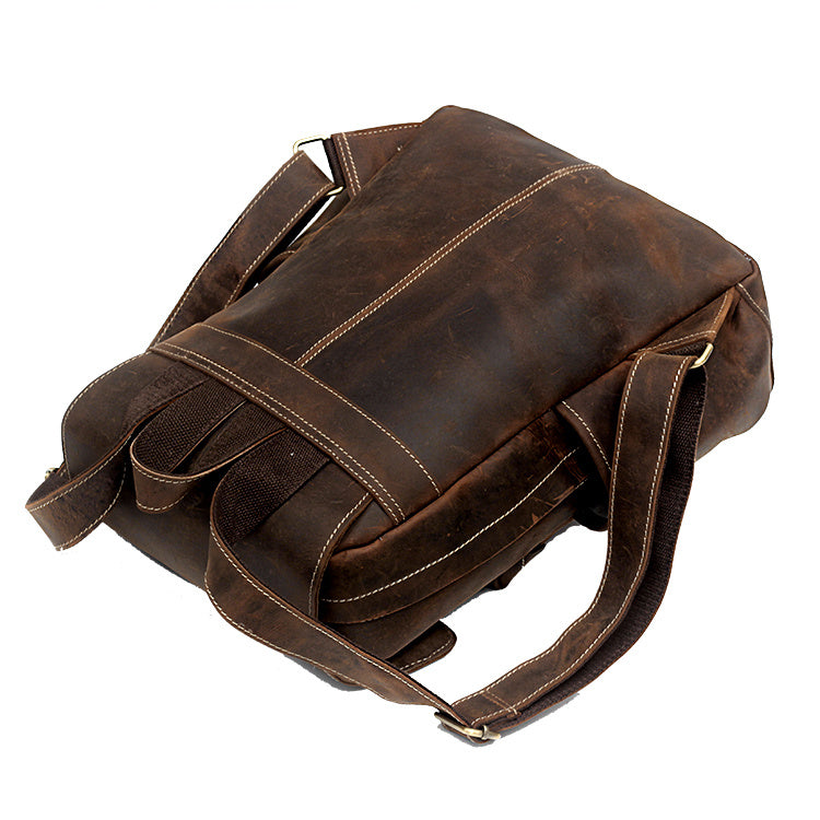 Crazy Horse Men's Leather Backpack - Korean Style Retro Design - ArtOm_farm™ LEATHER
