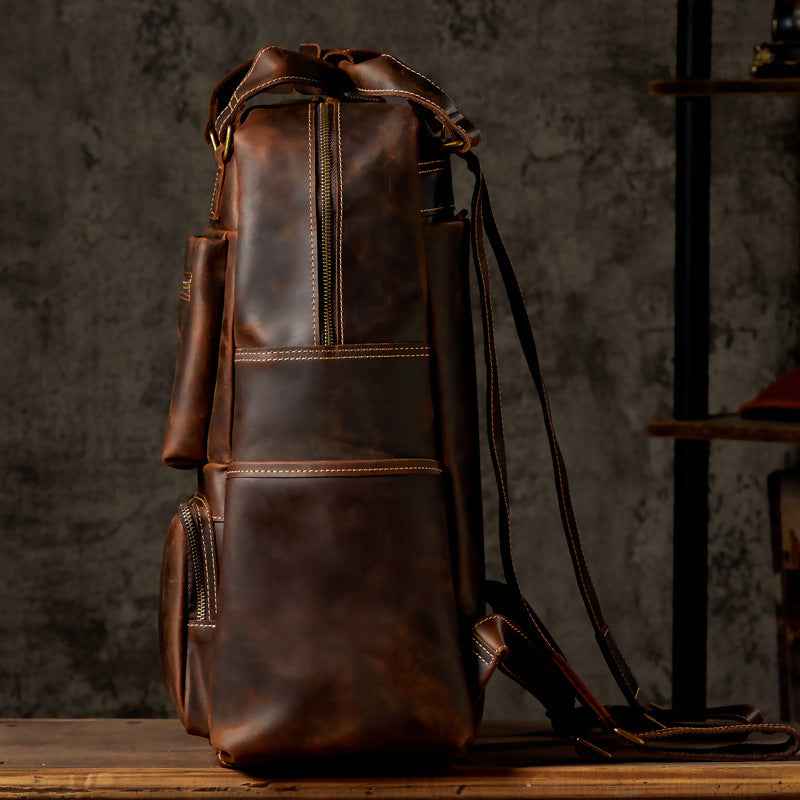 Men's Crazy Horse Leather Backpack - Retro Style Durable Craftsmanship - ArtOm_farm™ LEATHER