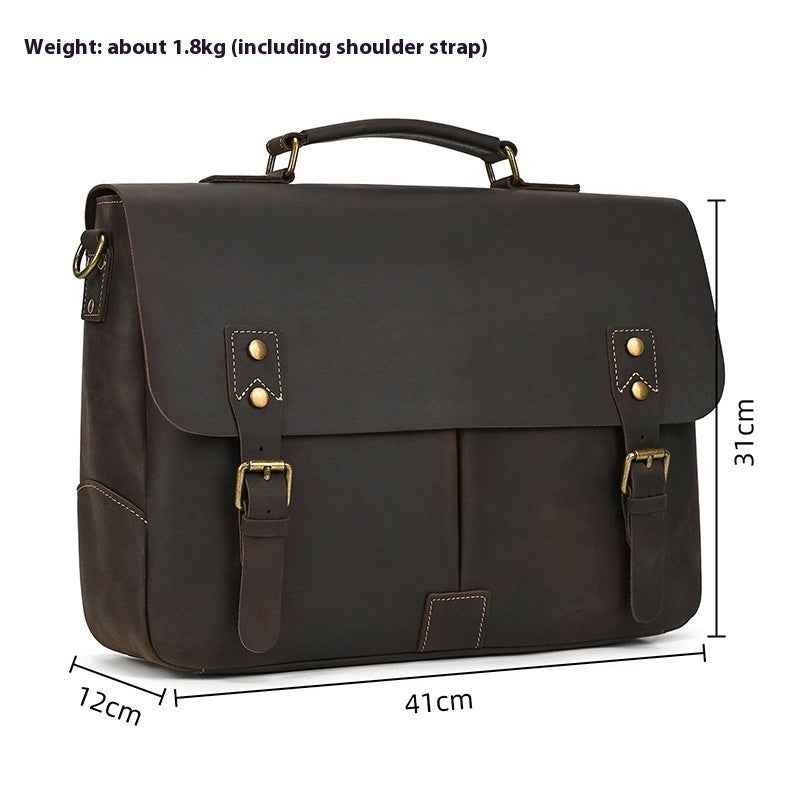 Retro Men's Briefcase in Premium Crazy Horse Leather - ArtOm_farm™ LEATHER