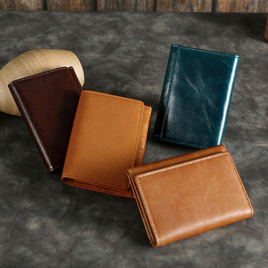 Short Leather Card Holder - RFID Multi-Card Slot Crazy Horse Leather - ArtOm_farm™ LEATHER