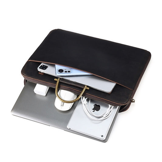 Crazy Horse Leather Business Handbag for Men - Genuine Leather Computer Bag - ArtOm_farm™ LEATHER 