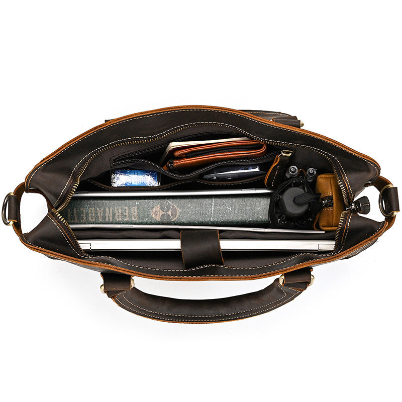 Retro Leather Briefcase 14-inch Commuter Business in Crazy Horse Leather - ArtOm_farm™ LEATHER