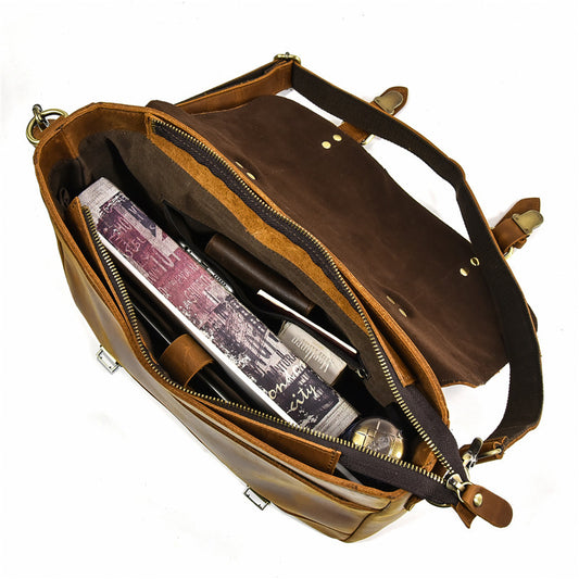 Men's Leather Tote Bag - Crazy Horse Official Document Leather Tote Bag - ArtOm_farm™ LEATHER 