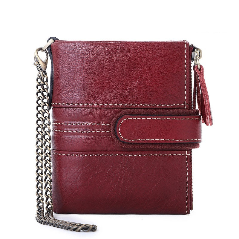 Anti-theft Leather Wallet Genuine Leather Multifunctional Buckle Zipper Vintage Crazy Horse Leather Men's Bag Leisure Coin Purse - ArtOm_farm™ LEATHER 