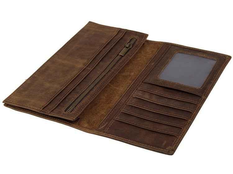 Vintage Crazy Horse Leather Wallet - Classic Long Wallet Design