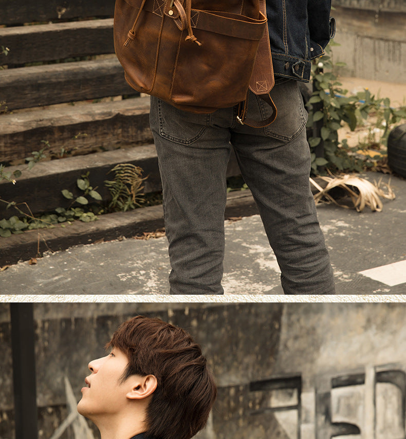 Men's Vintage Leather Backpack for Casual Travel – Crazy Horse Design - ArtOm_farm™ LEATHER 
