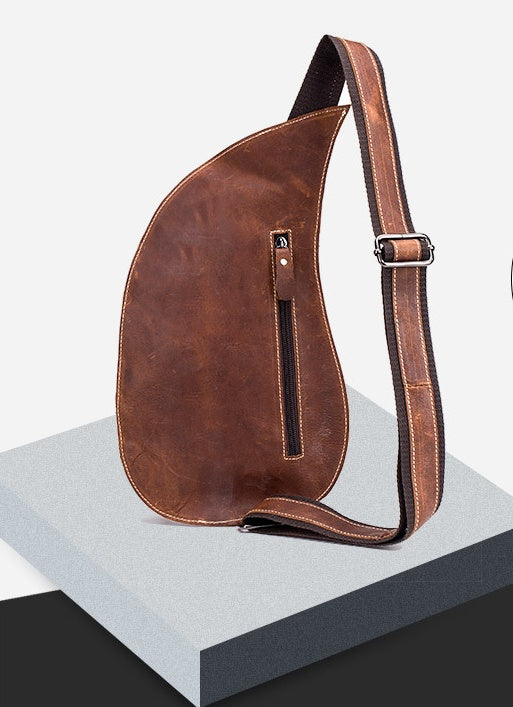Leather Goods Crazy Horse Leather Chest Bag for Men - Genuine Leather Design - ArtOm_farm™ LEATHER 