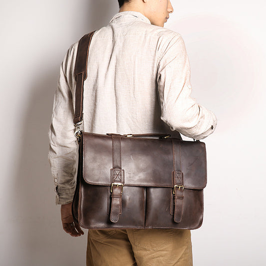 Large Capacity Leather Briefcase for Men - Retro Portable Crazy Horse Design - ArtOm_farm™ LEATHER 