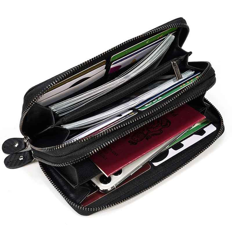 Men's Leather Zipper Wallet - Crazy Horse Leather Long Design