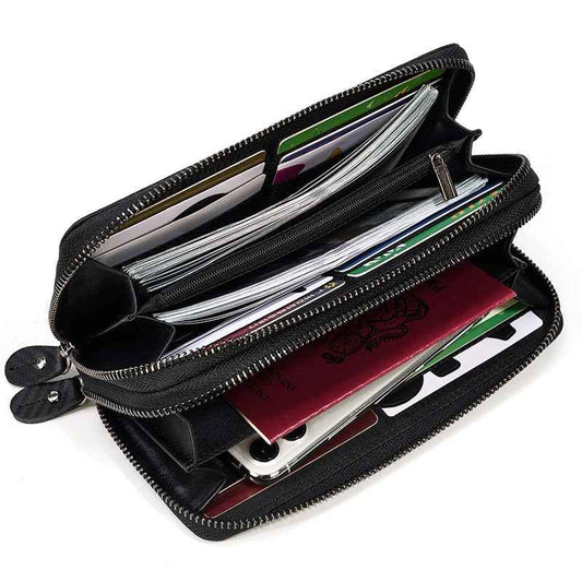 Men's Leather Zipper Wallet - Crazy Horse Leather Long Design