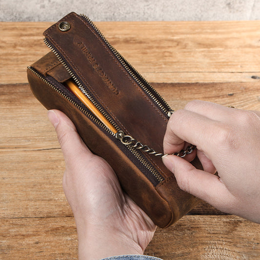 Crazy Horse Leather Large Capacity Portable Double Zipper Bag - ArtOm_farm™ LEATHER 
