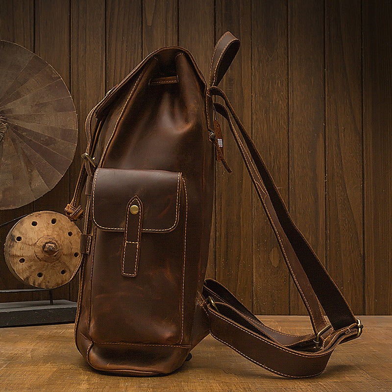 Retro Leather Men's Backpack - Crazy Horse Leather Casual Bag for Men - ArtOm_farm™ LEATHER