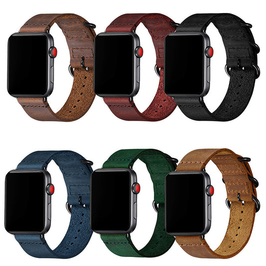 Set of six different colored watch straps on a white background