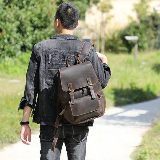 Crazy Horse Leather Backpack - Handmade Classic for Men - ArtOm_farm™ LEATHER