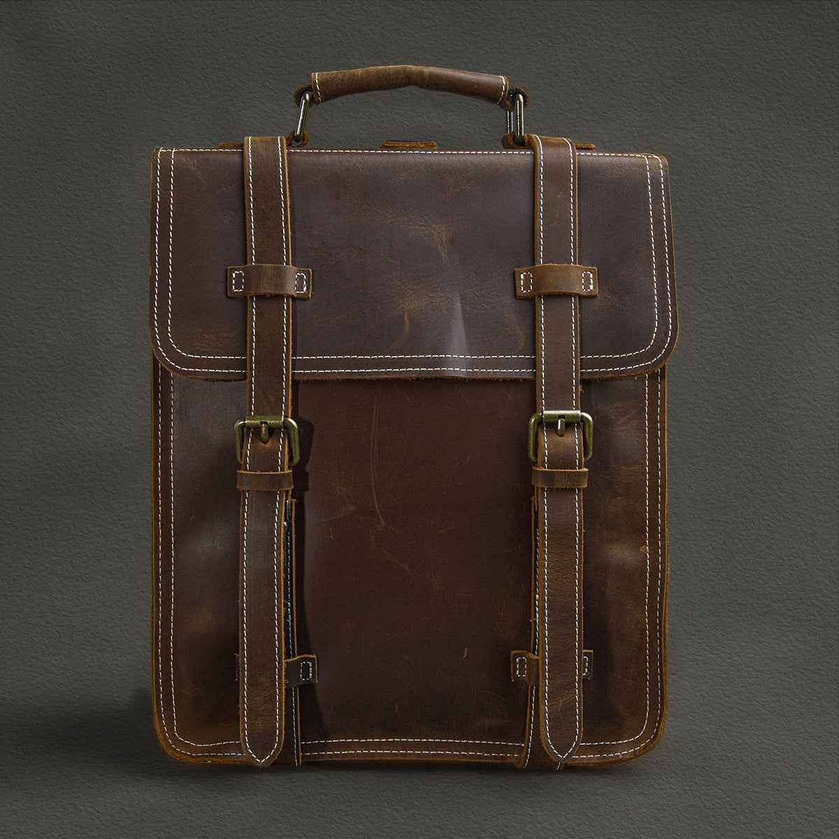 Multifunctional Vintage Leather Backpack in Crazy Horse Leather Design