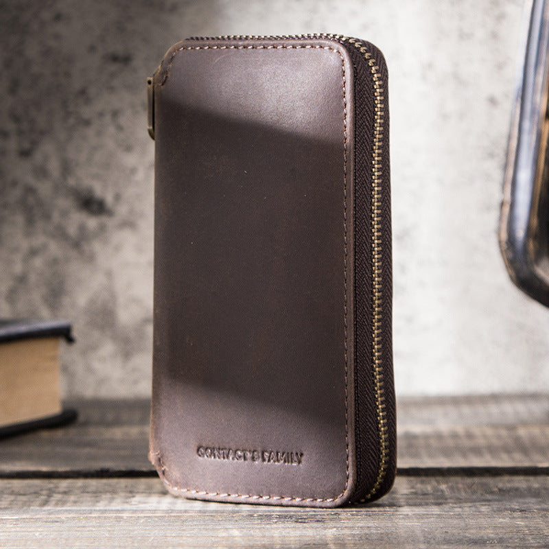 Vintage Leather Watch Box - Crazy Horse Leather Creative Zipper Design - ArtOm_farm™ LEATHER 