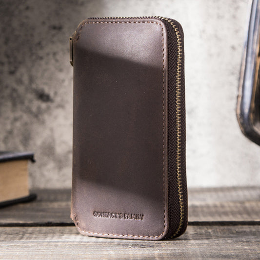 Vintage Leather Watch Box - Crazy Horse Leather Creative Zipper Design - ArtOm_farm™ LEATHER 