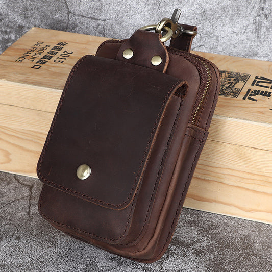 Crazy Horse Leather Belt Bag for Men - First Layer Cowhide Mobile Phone Waist Pannier Bag - ArtOm_farm™ LEATHER 