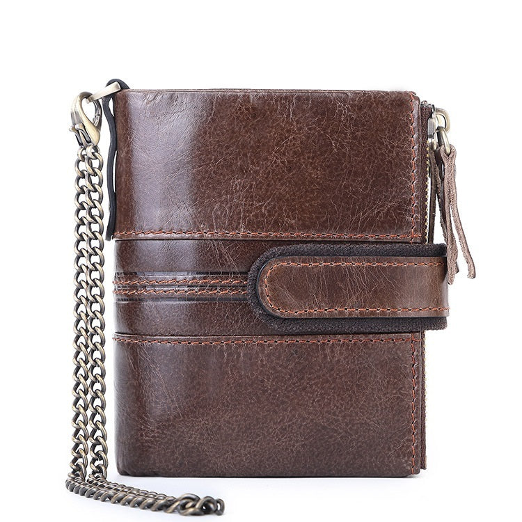 Anti-theft Leather Wallet Genuine Leather Multifunctional Buckle Zipper Vintage Crazy Horse Leather Men's Bag Leisure Coin Purse - ArtOm_farm™ LEATHER 