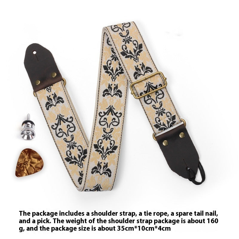 Creative Crazy Horse Leather Guitar Strap with Premium Embroidery Design - ArtOm_farm™ LEATHER 
