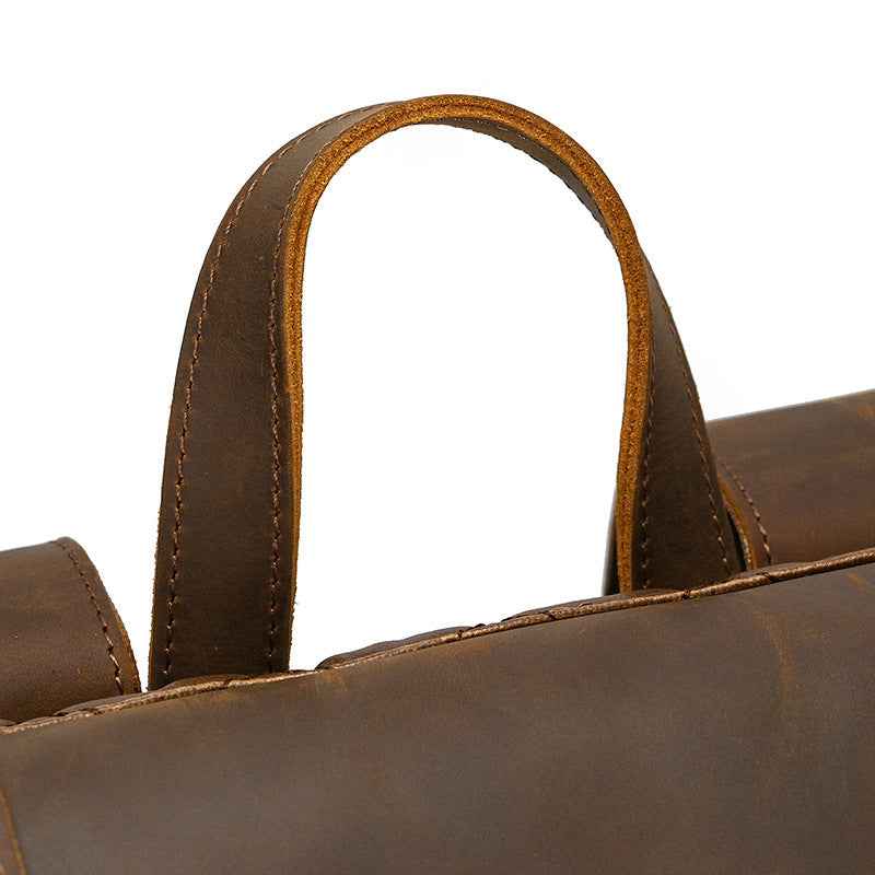 Men's Retro Leather Backpack in Genuine Crazy Horse Leather for School and Travel