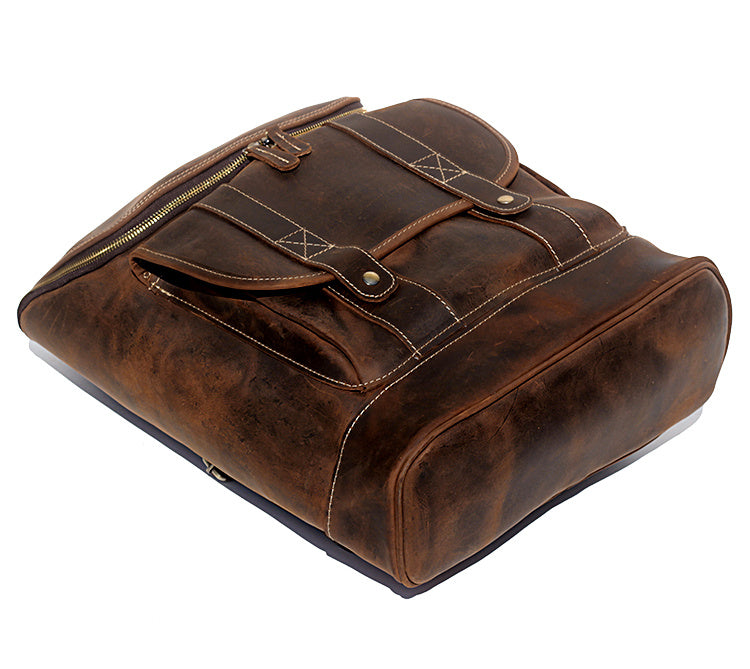 Men's Retro Leather Backpack - Crazy Horse Casual Style - ArtOm_farm™ LEATHER