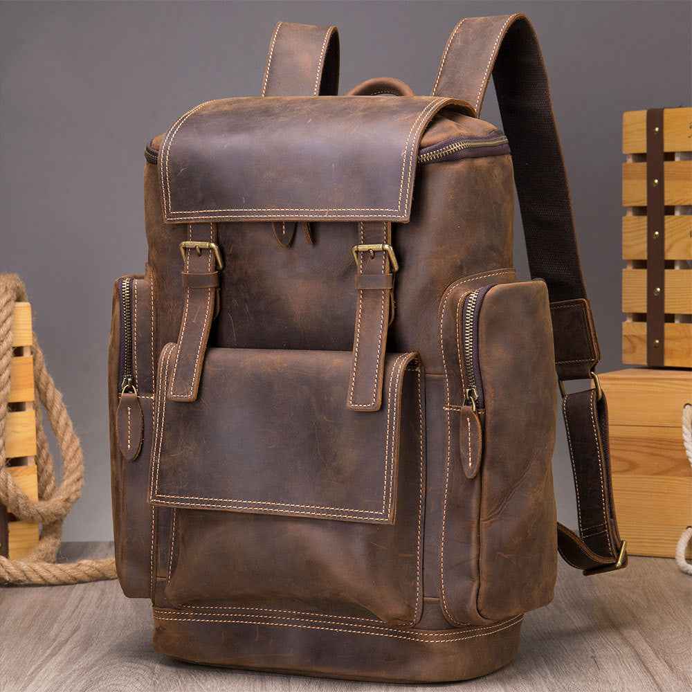 Men's Vintage Leather Backpack Crafted from Crazy Horse Leather - ArtOm_farm™ LEATHER