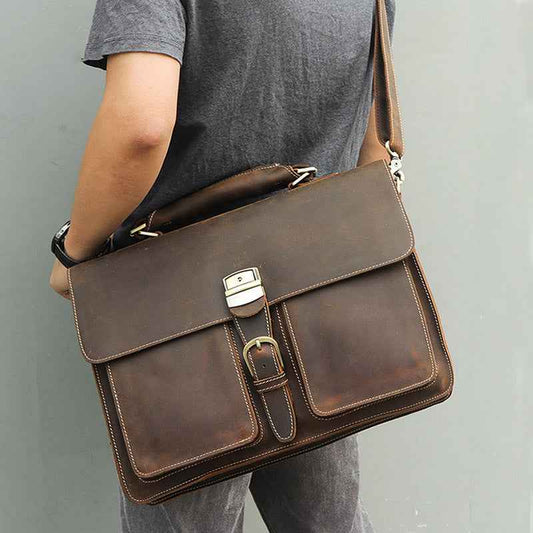 Vintage Crazy Horse Leather Men’s Briefcase - Classic Style Vintage Leather Men's Briefcase