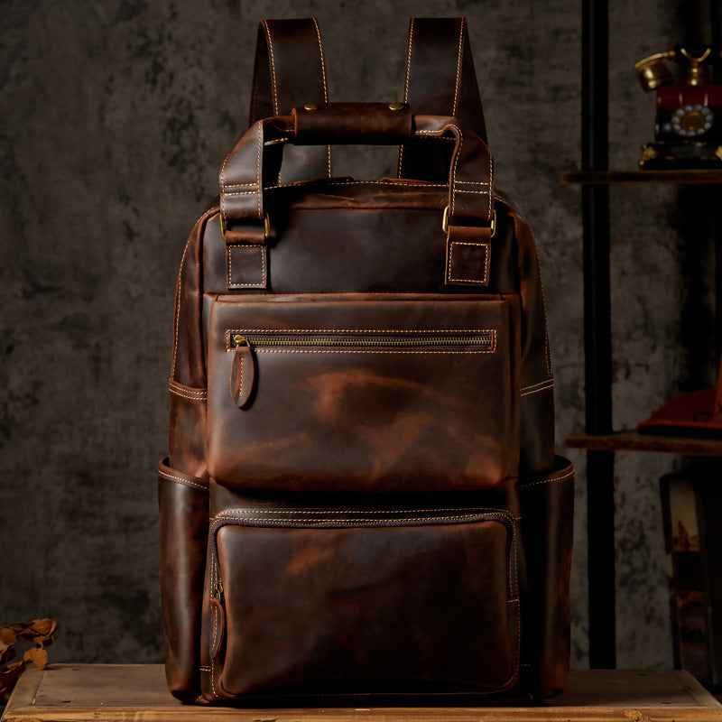 Men's Crazy Horse Leather Backpack - Retro Style Durable Craftsmanship - ArtOm_farm™ LEATHER