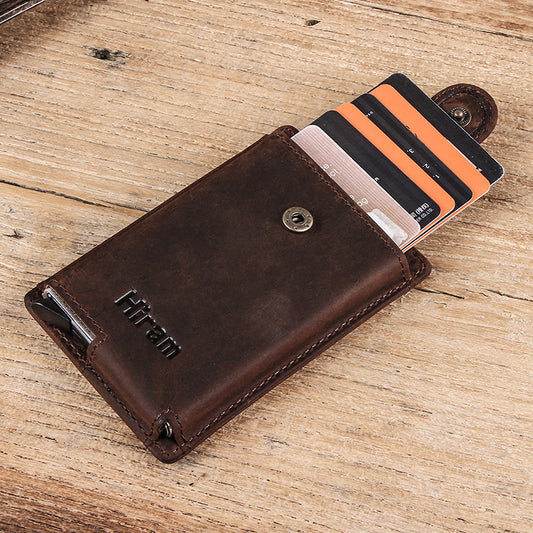 Crazy Horse Leather Coin Purse with Automatic Anti-Theft Zipper Buckle - ArtOm_farm™ LEATHER 