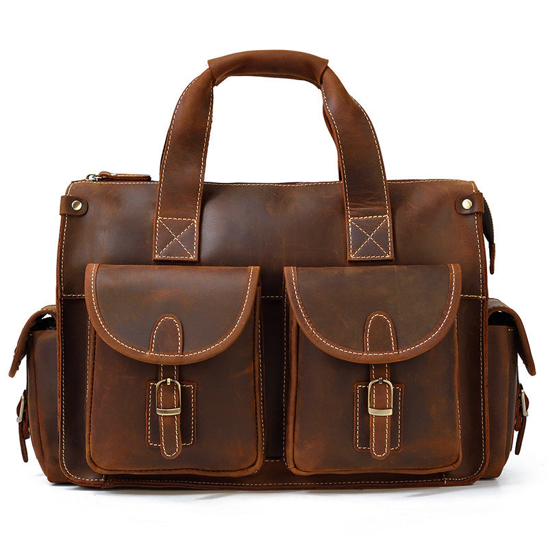 Crazy Horse Leather Crossbody Bag for Outings and Work - ArtOm_farm™ LEATHER 