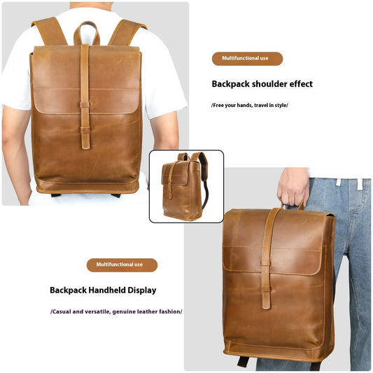 Leather Travel Backpack - Large Capacity Horse Leather Outdoor Bag for Leisure and Laptop Travel - ArtOm_farm™ LEATHER 