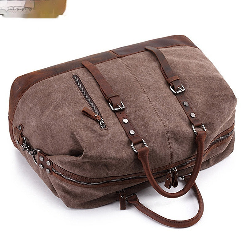 Canvas Leather Travel Messenger Bag - Large Capacity Crazy Horse Leather Casual Shoulder Bag for Traveling - ArtOm_farm™ LEATHER 