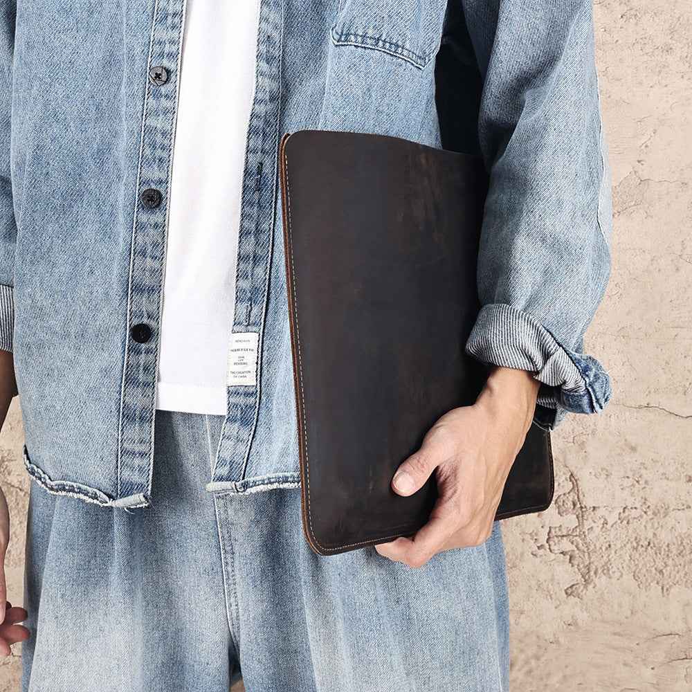 Computer Multi-functional Crazy Horse Leather Laptop Bag
