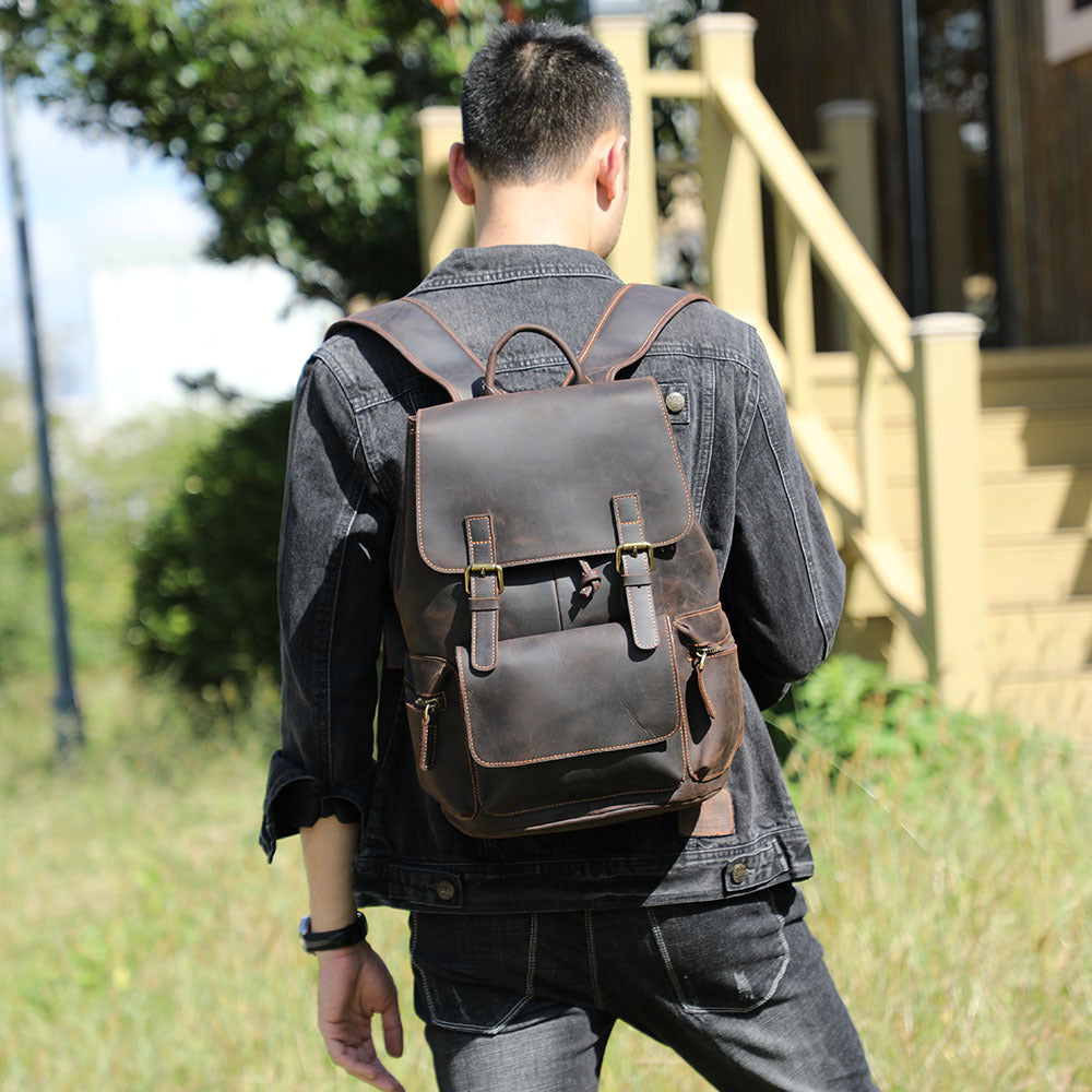 Crazy Horse Leather Backpack - Handmade Classic for Men