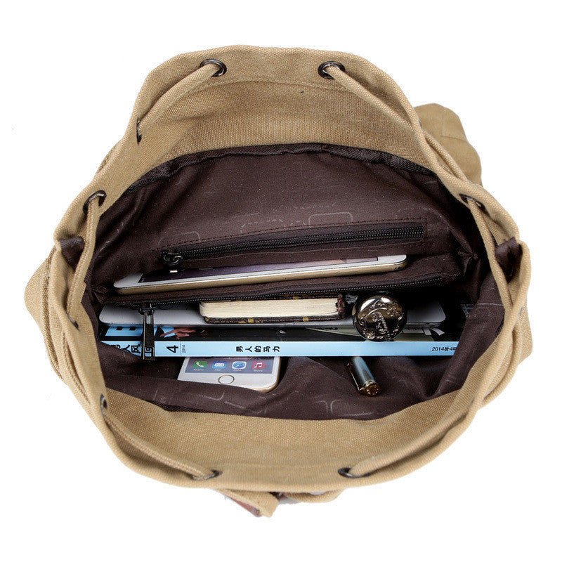 Canvas Leather Men's Backpack with Crazy Horse Leather Accents - ArtOm_farm™ LEATHER 