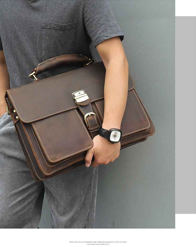 Vintage Crazy Horse Leather Men’s Briefcase - Classic Style Vintage Leather Men's Briefcase