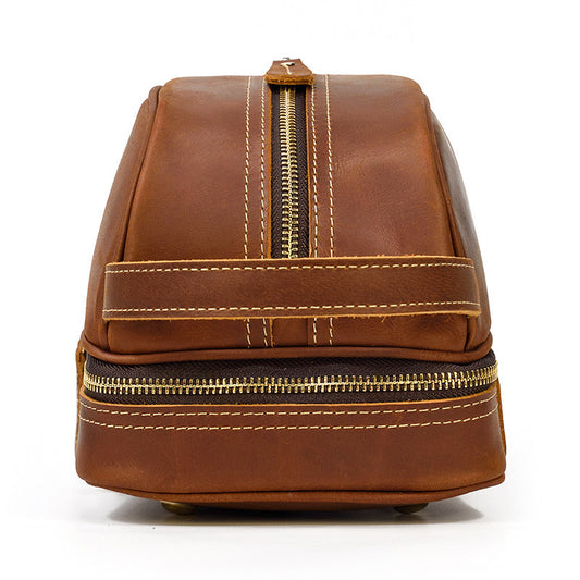 Vintage Leather Toiletry Bag for Men - Crazy Horse Leather Travel Clutch - ArtOm_farm™ LEATHER 
