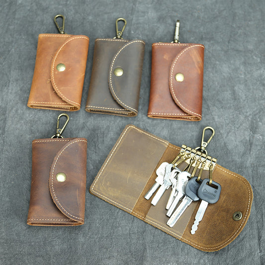 Handmade Leather Key Case - Large Capacity Crazy Horse Design - ArtOm_farm™ LEATHER 