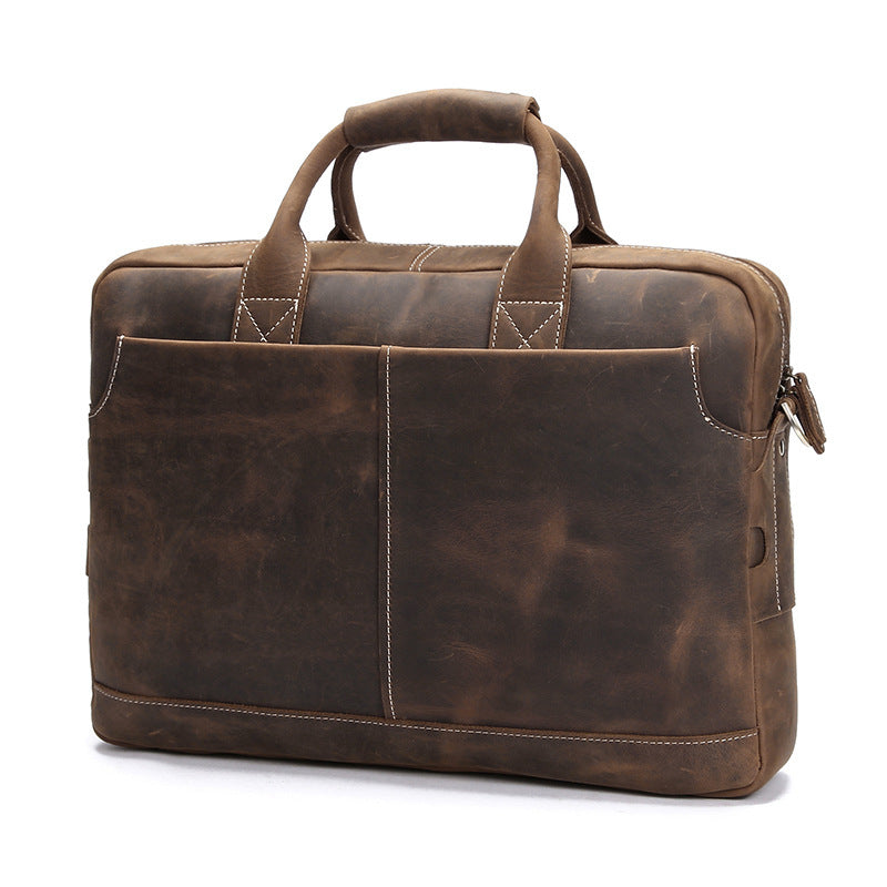 Brown leather briefcase on a white background
