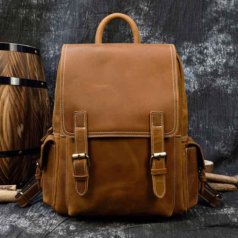Crazy Horse Leather Men's Retro Shoulders - Classic Style & Durability