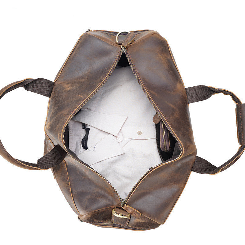 Vintage Leather Tote Bag for Men – Large Capacity Crazy Horse Travel Tote - ArtOm_farm™ LEATHER