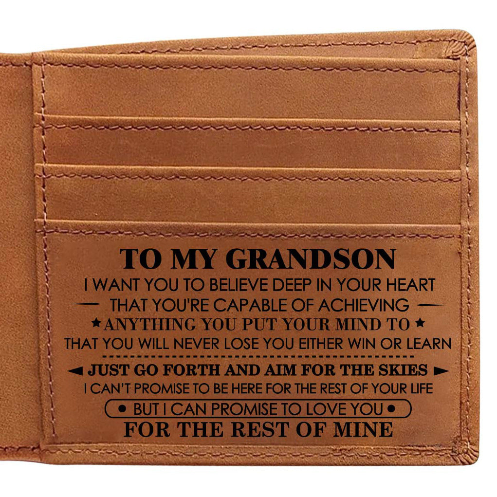 Men's Crazy Horse Leather Wallet with Laser Mark Lettering - ArtOm_farm™ LEATHER 