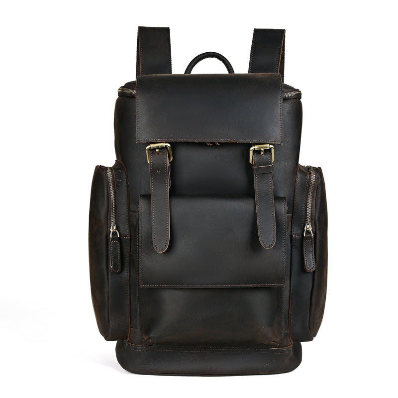 Crazy Horse Leather Backpack for Men - First Layer Cowhide Leather Travel Bag - ArtOm_farm™ LEATHER 