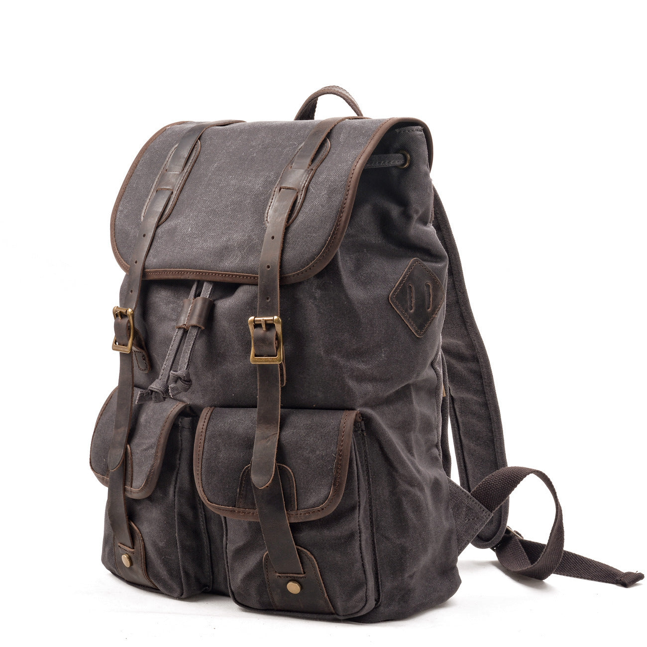 Travel Backpack Leather with Canvas Stitching and Crazy Horse Leather - ArtOm_farm™ LEATHER 