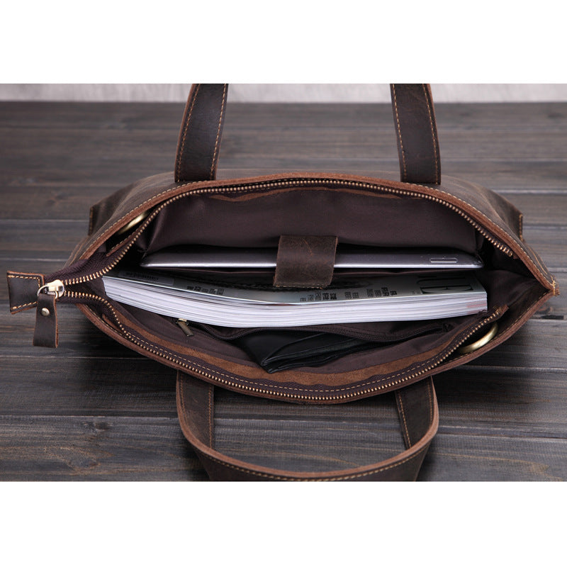 Crazy Horse Leather Briefcase - Cowhide Messenger Bag for Business - ArtOm_farm™ LEATHER 