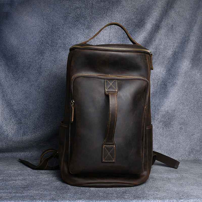Vintage Leather Hiking Backpack for Travel - Crazy Horse Leather Hand-Carrying Design